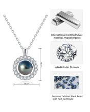 Load image into Gallery viewer, Genuine Tahitian Black Pearl Pendant/Freshwater Cultured White Pearl Necklace with 925 Sterling Silver 5A Cubic Zirconia Pendant,Jewelry Giftsfor Women Wife Mom Her,Silver Chain Length 18''+2''