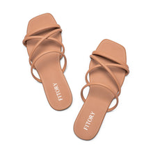 Load image into Gallery viewer, FITORY Women's Slide Sandals, Chic Cross-Strap & Comfy Flat shoes for Summer Camel Size 8