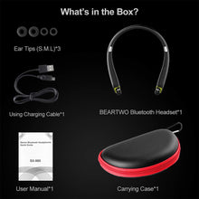 Load image into Gallery viewer, BEARTWO Bluetooth Headphones, Upgraded Foldable Wireless Neckband Headset with Retractable Earbuds, Noise Cancelling Stereo Earphones with Mic for Workout, Running, Driving (with Carry Case)