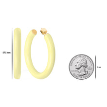 Load image into Gallery viewer, Yellow Gold Plated Sterling Silver Glossy Pastel Yellow Resin Large Open Hoop Earrings for Women