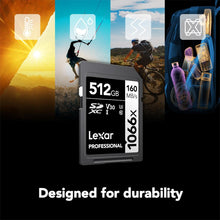 Load image into Gallery viewer, Lexar 512GB Professional 1066x SDXC Memory Card, UHS-I, C10, U3, V30, Full-HD & 4K Video, Up To 160MB/s Read, for DSLR and Mirrorless Cameras (LSD1066512G-BNNNU)