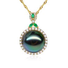 Load image into Gallery viewer, Nonnyl Gifts for Women- Tahitian-Black-Pearl-Necklace for Women, 12-13mm Real South Sea Pearls Pendant Sterling Silver Plated 18K Gold With Urquoise- Christmas Mothers Day Valentine's Day Jewelry