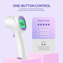 Load image into Gallery viewer, Forehead Thermometer for Adults, Kids & Babies, No-Touch Digital Thermometer with LCD Backlight Display, Fever Alarm and 1s Instant Reading - Purple