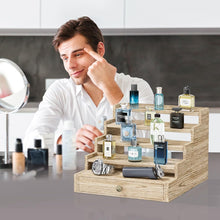 Load image into Gallery viewer, D.S.Exthefic 5 Tier Cologne Organizer for Men, Wooden Cologne Stand Holder Display Shelf with Drawer Storage, Large Capacity Cologne Rack Perfume Organizer for Man
