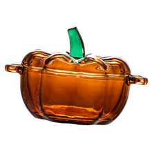 Load image into Gallery viewer, AFXGUSD Glass Candy Dish with Lid, Halloween Pumpkin Shaped Bowl, Food Storage Canister for Dried Fruit Snack, Decorative Candy Jar for Halloween Thanksgiving Fall Harvest Party, Orange