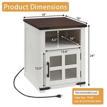 Load image into Gallery viewer, Barnyatoh Farmhouse Nightstand with Charging Station, Rustic End Table with Tempered Glass Barn Door, Wood Sofa Side Bedside Table with Open Storage Shelf for Living Room, Bedroom, White