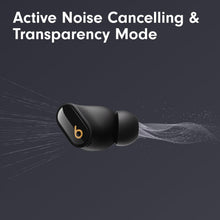 Load image into Gallery viewer, Beats Studio Buds + | True Wireless Noise Cancelling Earbuds, Enhanced Apple & Android Compatibility, Built-in Microphone, Sweat Resistant Bluetooth Headphones, Spatial Audio - Black/Gold