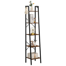 Load image into Gallery viewer, Hzuaneri Ladder Shelf, Bookshelf Bookcase, Freestanding Corner Storage Shelve with 2 Hooks for Home Office, Living Room, Kitchen, Bedroom, Industrial, 5-Tier Rustic Brown BC03201B