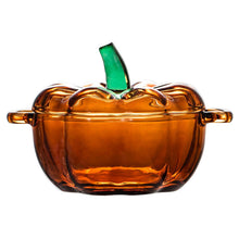 Load image into Gallery viewer, AFXGUSD Glass Candy Dish with Lid, Halloween Pumpkin Shaped Bowl, Food Storage Canister for Dried Fruit Snack, Decorative Candy Jar for Halloween Thanksgiving Fall Harvest Party, Orange