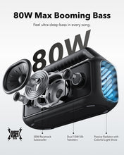 Load image into Gallery viewer, Soundcore Boom 2 By Anker, Outdoor Speaker, 80W, Subwoofer, BassUp 2.0, 24H Playtime, IPX7 Waterproof, Floatable, RGB Lights, USB-C, Custom EQ, Bluetooth 5.3, Portable for Camping and Beach - Black