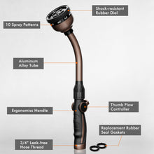 Load image into Gallery viewer, RESTMO Watering Wand, Heavy Duty Metal Garden Hose Wand with Thumb Flow Control, 15-Inch Long Hose Nozzle Sprayer with 10 Spray Patterns, Ideal to Water Hanging Baskets and Shrubs, Oil Rubbed Bronze