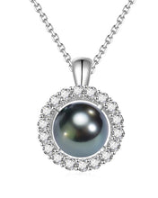 Load image into Gallery viewer, Genuine Tahitian Black Pearl Pendant/Freshwater Cultured White Pearl Necklace with 925 Sterling Silver 5A Cubic Zirconia Pendant,Jewelry Giftsfor Women Wife Mom Her,Silver Chain Length 18''+2''