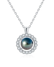 Load image into Gallery viewer, Genuine Tahitian Black Pearl Pendant/Freshwater Cultured White Pearl Necklace with 925 Sterling Silver 5A Cubic Zirconia Pendant,Jewelry Giftsfor Women Wife Mom Her,Silver Chain Length 18''+2''
