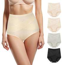 Load image into Gallery viewer, QUASTI Women's High Waisted Underwear Tummy Control Cotton Postpartum Panties Full Coverage Briefs 4 Pack(Regular & Tummy control Plus)(L)