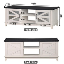 Load image into Gallery viewer, Joaxswe 48" Farmhouse Coffee Table with Storage and Glass Sliding Barn Doors Modern Industrial Center Table with Adjustable Shelves Rustic Rectangular Table for Living Room, White-Double Sided Design