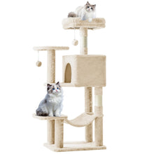 Load image into Gallery viewer, Sweetcrispy 44 Inch Cat Tree Tower, Cat Climbing Tower with Natural Sisal Scratching Posts, Hammock, Pet Condo for Indoor Cats and Kittens Play, Beige