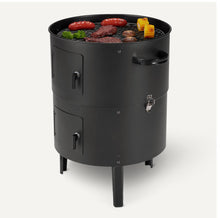 Load image into Gallery viewer, Amazon Basics 16 inch Vertical Charcoal Outdoor Smoker, BBQ Grill, with Built-in Thermometer, 2-Layer Design, Adjustable Air Supply Control, Black