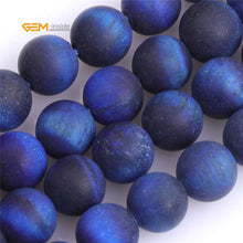 Load image into Gallery viewer, GEM-Inside 8mm Natural Stone Lapis Blue Tiger Eye Frosted Matte Unpolished Round Beads for Jewelry Making Strand 15 inch