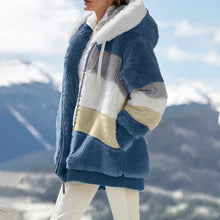 Load image into Gallery viewer, SHAOBGE Previous Orders Placed By Me In 2024 Cyber Of Monday Deals 2024 Winter Coats For Women Fuzzy Fleece Jacket Hooded Color Block Patchwork Cardigan Coats Outerwear With Pockets Blue X-Large