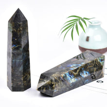 Load image into Gallery viewer, MOGEMT Large Labradorite Crystal Tower Natural Healing Crystal Point Wand Obelisk 6 Faceted Reiki Chakra Meditation Therapy Home Decor Gift 1.5-2 LBS