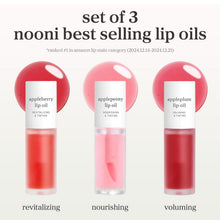 Load image into Gallery viewer, NOONI Korean Lip Oil Set - Appleberry, Applepeony & Appleplum - Long-Lasting, Moisturizing, Revitalizing - Waterproof, No Peel Off, Stocking Stuffers (3EA, 0.12 fl oz)