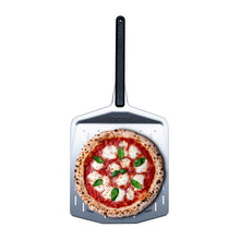 Load image into Gallery viewer, ooni 12” Perforated Pizza Peel – Aluminum Metal Pizza Peel 12 Inch, Pizza Spatula Paddle, Lightweight Pizza Turning Peel with Long Handle, Pizza Oven Accessories, Pizza Tools, Rectangle Pizza Turner