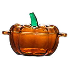 Load image into Gallery viewer, AFXGUSD Glass Candy Dish with Lid, Halloween Pumpkin Shaped Bowl, Food Storage Canister for Dried Fruit Snack, Decorative Candy Jar for Halloween Thanksgiving Fall Harvest Party, Orange