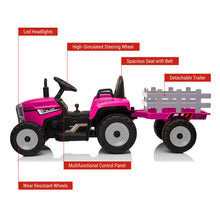 Load image into Gallery viewer, Garvee 12V 4.5Ah Kids Ride on Tractor with Trailer & Remote Control, 5Mph Speed, Toddler Electric Vehicle Car with Headlights,2+1 Gear Shift, Music, USB for 3-6 Years Children, Two 25W Motors, Rose