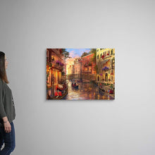 Load image into Gallery viewer, CANVAS ON DEMAND Sunset in Venice Canvas Wall Art Print, Mediterranean Window View of Canal and Gondolas, Romantic European Scene Home Décor, Italy Artwork, 40"x30"