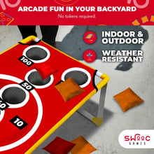 Load image into Gallery viewer, SWOOC Games - Coney Island Toss™ - Arcade Style Cornhole Board Set w/Carrying Case & 15+ Games - Corn Hole Games for Adults - Kids Bean Bag Toss Game - Kids Cornhole Set w/Bags - Outdoor Yard Games