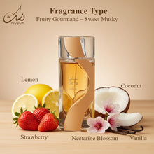 Load image into Gallery viewer, Nusuk Safa Unisex Eau De Parfum Juicy Lemon & Strawberry Top Notes Creamy Coconut & Nectar Floral Heart Warm Vanilla, Musk & Ambrox Base Sweet, Playful, Long-Lasting Fragrance 100ml