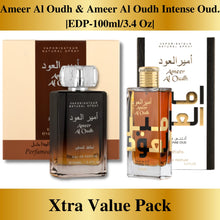 Load image into Gallery viewer, Lattafa Perfumes Ameer al Oudh & Ameer Al oudh intense oudCollection |EDP-100ML-3.4Oz| Woody, Sweet Oud, Bukhoor |Oriental Perfum. (VALUE PACK), 100.0 milliliters, 3.4 Fl Oz, 1