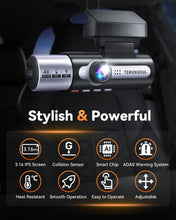 Load image into Gallery viewer, 4K Dash Cam Front and Rear, Full HD 3 Channel Dashcam, Free 128GB Memory Card, Built-in 5.8GHz WiFi Built-in GPS, Collision Sensor, Night Vision, 3.16" IPS, 24H Parking Mode(Black)