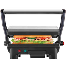Load image into Gallery viewer, Chefman Electric Panini Press Grill, Compact 2-Slice Sandwich Maker, Non-Stick Coated Plates, Opens 180 Degrees, Dishwasher Safe, Removable Drip Tray, Stainless Steel/Black