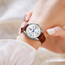 Load image into Gallery viewer, OLEVS Classic Leather Watches for Women, Business Dress Arabic Numerals Ladies Watches, Day Date Waterproof Analog Quartz Womens Wrist Watches Brown Leather Strap White Face Relojes para Mujer