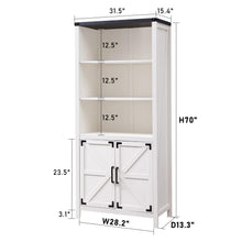 Load image into Gallery viewer, JXQTLINGMU 70" Farmhouse 5-Tier Storage Bookshelf-Bookcase with Adjustable Shelves & Barn Door, Kitchen Pantry Bathroom Organizer, Storage Cabinet for Living Room, Dining Room (White)