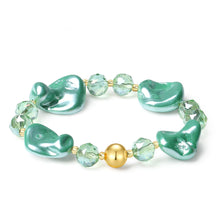 Load image into Gallery viewer, Handmade Original Jewelry 8-14MM Baroque Shell Pearls Multicolor Crystal MetJakt Stretch Bracelet for Women (Fruit Green Crystal)