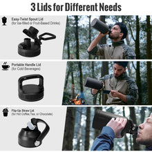Load image into Gallery viewer, OneTigris Tactical Half Gallon Water Bottle with Straw - 64 oz Vacuum Insulated Stainless Steel Water Jug, Leakproof Sport Bottle with 3 BPA Free Lids, Paracord Handle & MOLLE Water Pouch for Outdoor