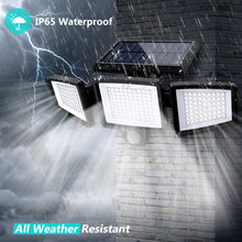 Load image into Gallery viewer, Tuffenough Solar Outdoor Lights 2500LM 210 LED Security Lights with Remote Control,3 Heads Motion Sensor Lights, IP65 Waterproof,270° Wide Angle Flood Wall Lights with 3 Modes(2 Packs)