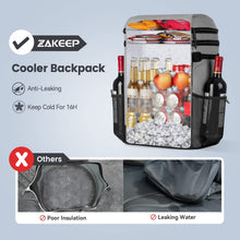 Load image into Gallery viewer, ZAKEEP Cooler Backpack, 36 Cans Multifunctional Leakproof Cooler Backpack with Padded Top Handle, Mesh Pocket for Camping BBQ (Gray)