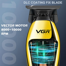 Load image into Gallery viewer, VGR 994 Vector Motor Hair Trimmer for Men, 10000 RPM Professional Hair Clippers Beard Trimmer, DLC T Blade Trimmers for Barbers, Cordless Zero Gapped Line Up Clippers with Metal Body, Travel Case