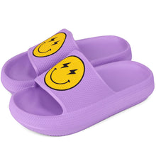 Load image into Gallery viewer, LIZICU Kids Happy Face Cloud Slides丨Pillow Slippers for Boys Girls丨Quick Drying Bathroom Shower Slippers丨Summer Beach Pool Slippers| Thick Sole Non-Slip Lightning Purple 3 Big Kid