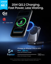 Load image into Gallery viewer, Anker Prime 3-in-1 Charging Station, AirCool Wireless Charger, 25W Qi2.2-Certified Palm-Sized Foldable MagSafe Charger Compatible with iPhone 17, Apple Watch, AirPods (Non-Battery, with Adapter)