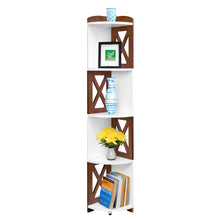Load image into Gallery viewer, YCICI Corner Shelf Stand, 5 Tier Corner Shelves, Corner Bookshelf Made from Durable Natural Wood, Corner Bookcase and Plant Stand (Brown, 4 Tier)
