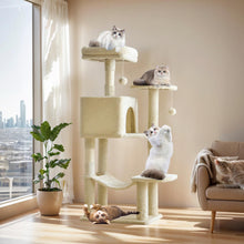 Load image into Gallery viewer, Sweetcrispy 44 Inch Cat Tree Tower, Cat Climbing Tower with Natural Sisal Scratching Posts, Hammock, Pet Condo for Indoor Cats and Kittens Play, Beige