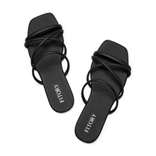 Load image into Gallery viewer, FITORY Women's Slide Sandals, Chic Cross-Strap & Comfy Flat shoes for Summer Black Size 8