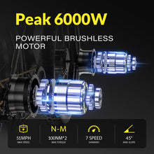Load image into Gallery viewer, Electric Bike for Adult, 36Ah 52V Dual Motor Ebikes, 51MPH Peak 6000W Electric Bike Fastest Ebike, 130 Miles Electric Bicycle, 26โ Fat Tire Mens E Bike, Hydraulic Brake, 7 Speed, Front Suspension