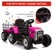 Load image into Gallery viewer, Garvee 12V 4.5Ah Kids Ride on Tractor with Trailer & Remote Control, 5Mph Speed, Toddler Electric Vehicle Car with Headlights,2+1 Gear Shift, Music, USB for 3-6 Years Children, Two 25W Motors, Rose