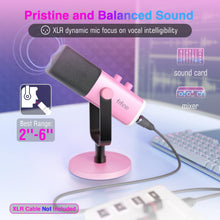 Load image into Gallery viewer, FIFINE XLR/USB Microphone, Gaming Recording PC Microphone with Headphones Jack, Mute Button, Dynamic RGB Mic for Computer, Streaming Mic for Podcasting Voice-Over YouTube Video-AmpliGame AM8 Pink
