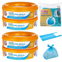 Load image into Gallery viewer, Munchkin A&H Diaper Pail Refill Rings, 4-Pack Holds Up to 1,088 Diapers Total + 50 Diaper Sacks, Lavender Scent, 7-Layer Bags,